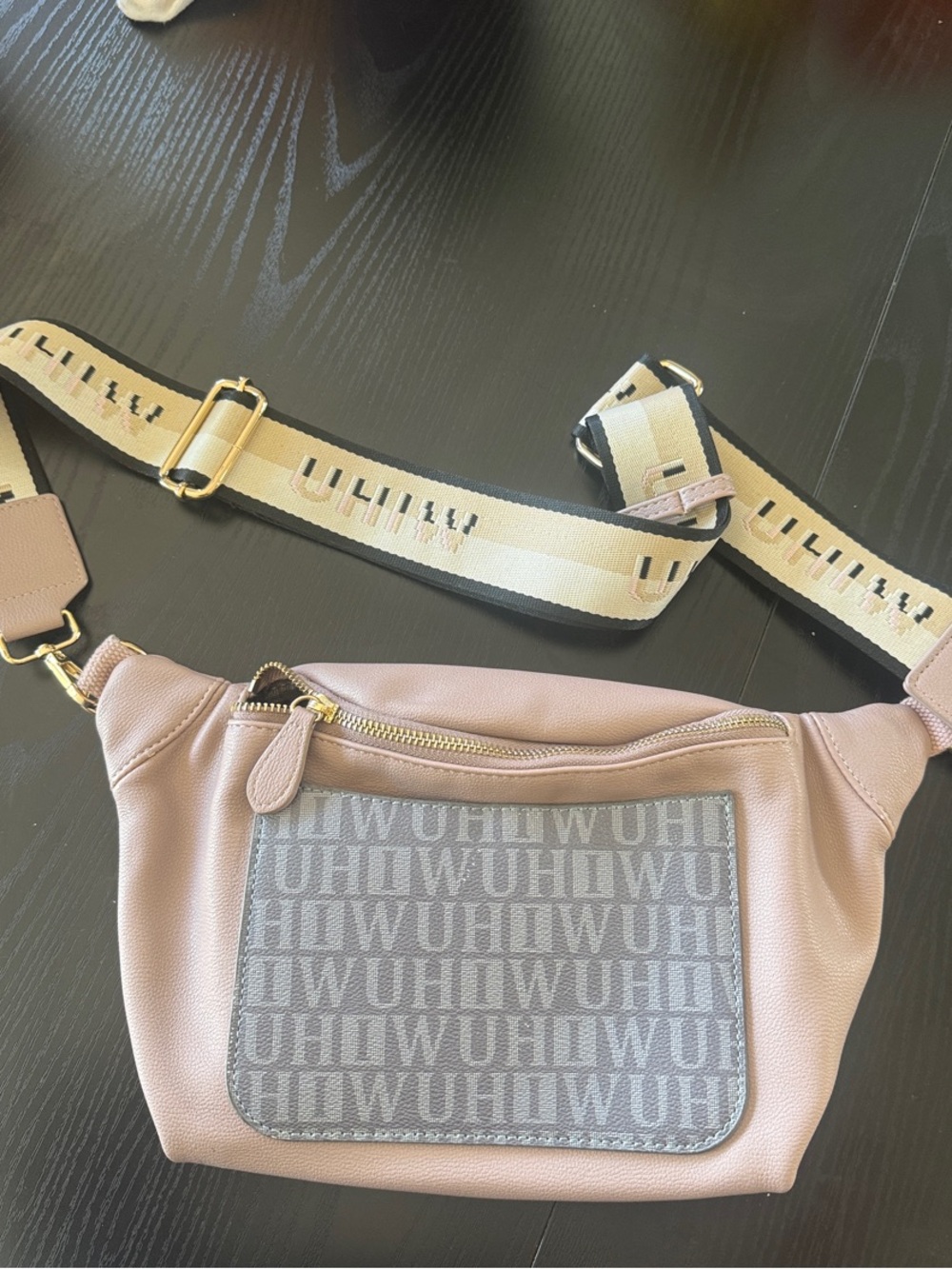 Dusty Rose Crossbody Belt Bag with Monogram Front Pocket